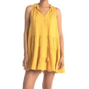 Max Studio Yellow Texture Knit Tiered Tassel Tunic Dress | Women's Size M